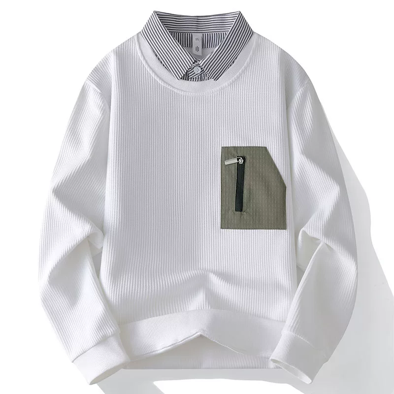 Striped Collar and Zipper Pocket Men's Sweatshirt