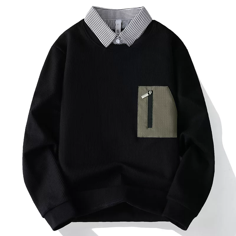 Striped Collar and Zipper Pocket Men's Sweatshirt